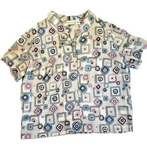 Alfred Dunner Womens 24W Shirt Collard Pastels Geometric Blouse Short Sleeved